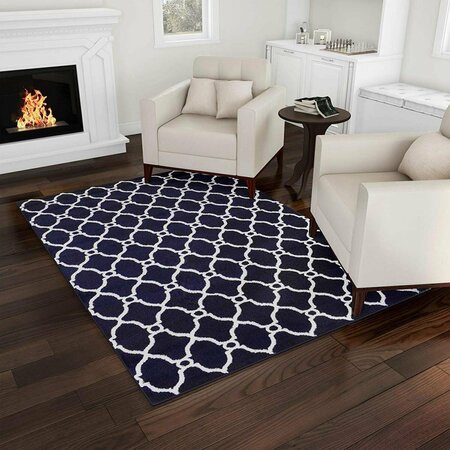 PUESTA EN ESCENA 5 x 7 ft. Bedford Home Lattice Area Rug Plush Throw, Navy & White 2008694